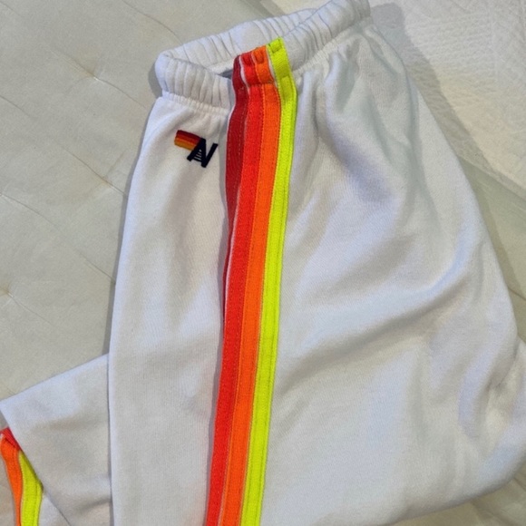 Aviator Nation Sweatpants White Neon Stripe AV Sweats Joggers - Picture 2 of 6